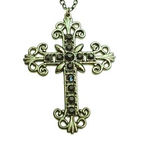 🎈SALE! Large Ornate Black Accent Cross Necklace